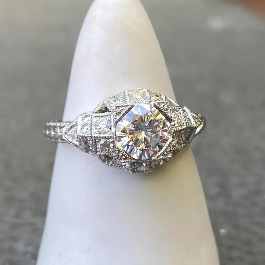 1910's Vintage-style Old European Cut Diamond Halo Engagement Ring in ...
