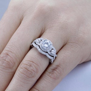 1920&#39;s Era Edwardian 1/2 Ct Round Cut Diamond Art Deco Bridal Ring Set Antique Edwardian Ring Set Vintage Style Wedding Engagement Ring Set
