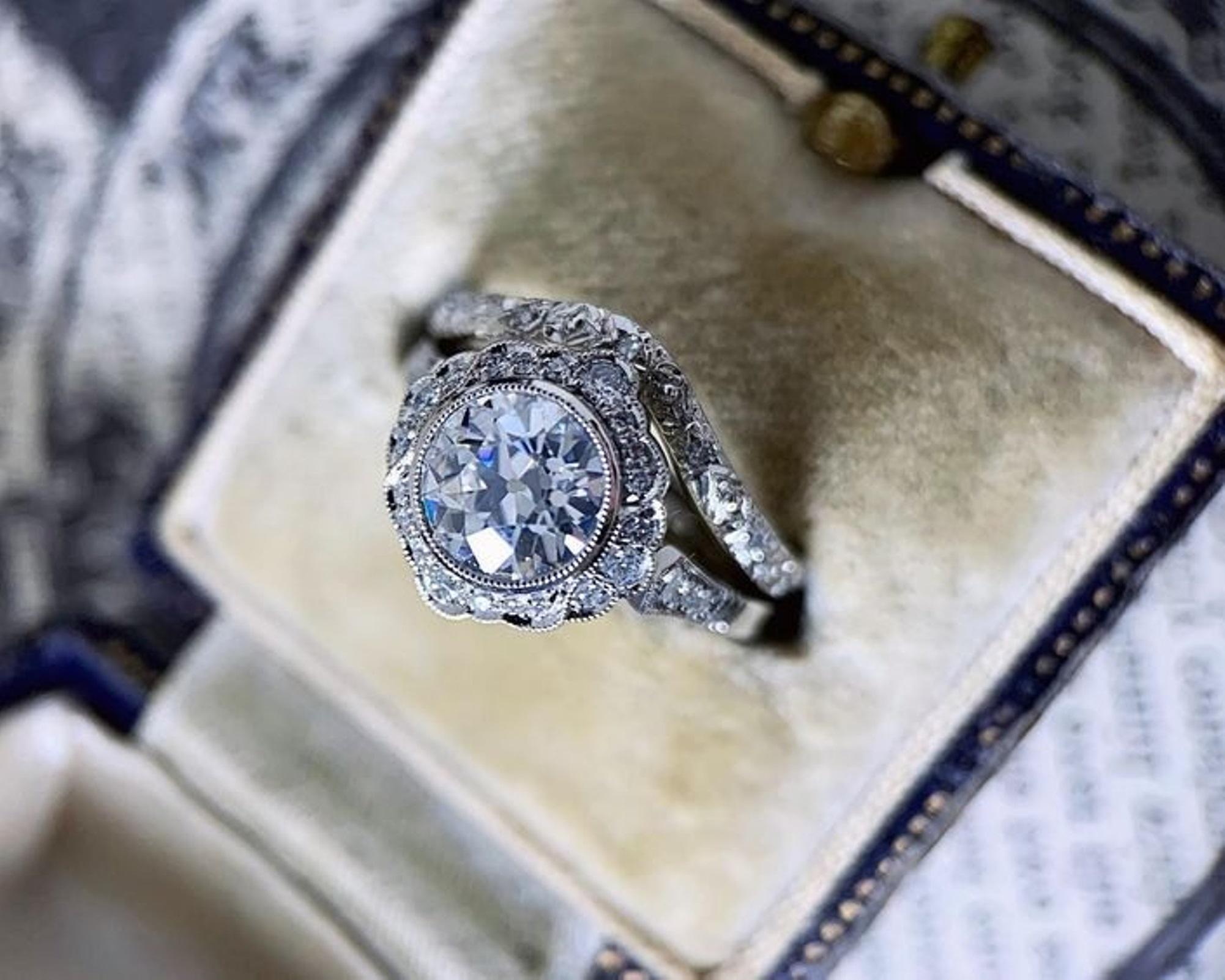 1890s Antique Art Deco Edwardian Old Mine Cut Diamond Art Deco Bridal ...