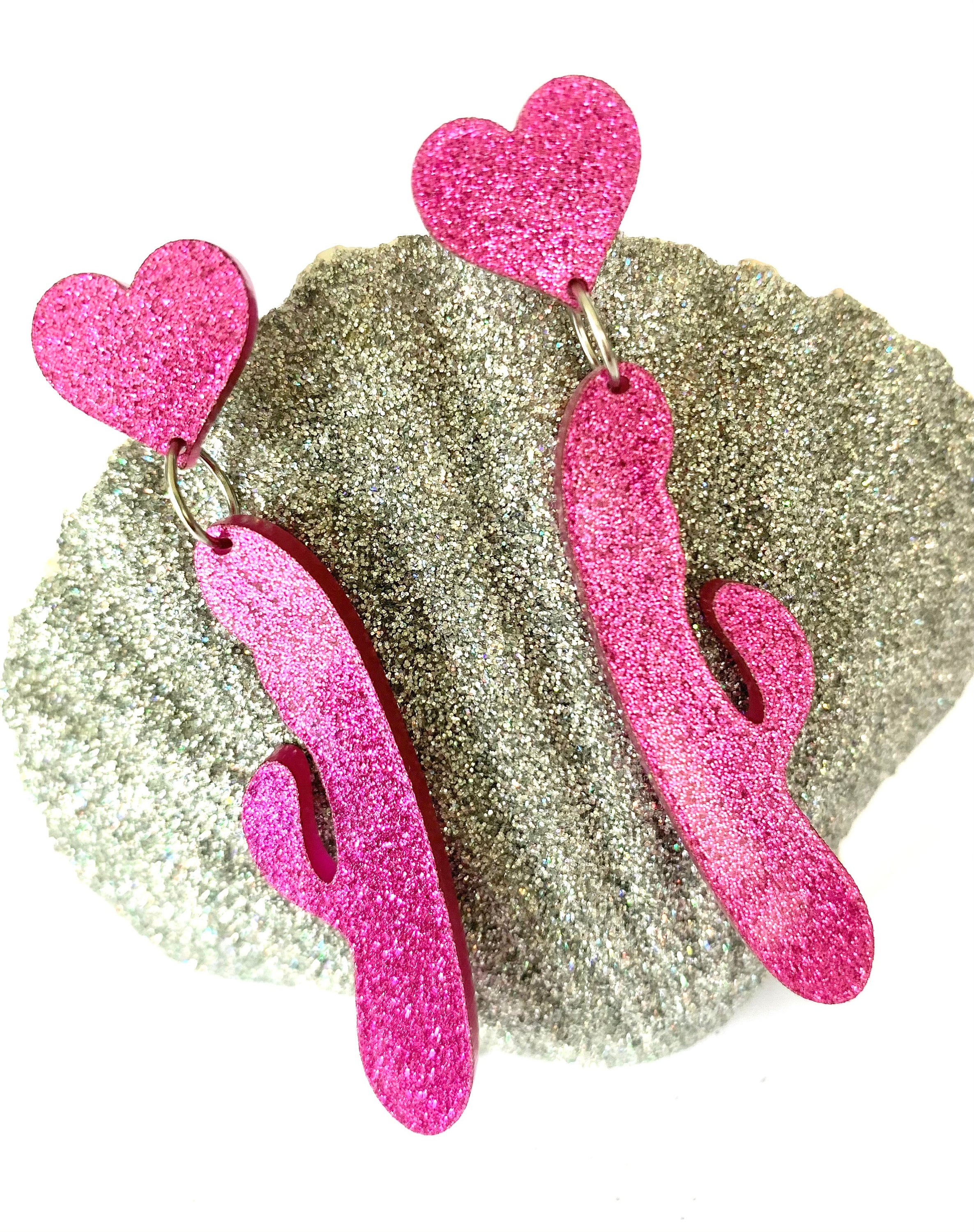 Pink Glitter Heart Stick-On Hook