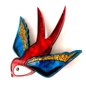 Retro Tattoo Swallow Bird Acrylic Glitter Brooch Pin