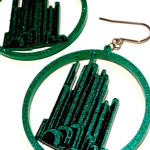 Pendientes de gancho hipoalergénicos de acero inoxidable Green Glitter City