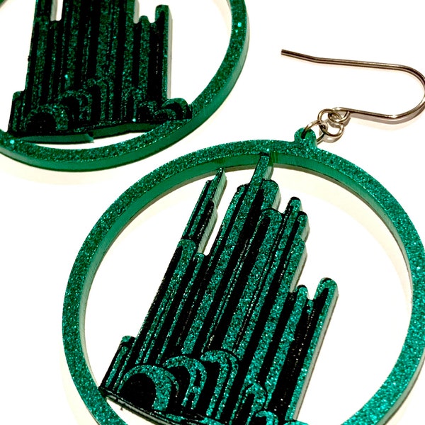 Green Glitter City Stainless Steel Hypoallergenic Hook Earrings