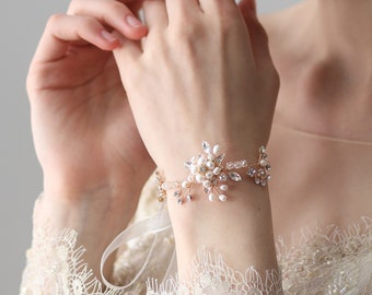 Floral Wedding Bracelet,Handmade Wrist Corsage,Wedding Dress Accessories,Crystal Bracelet,Wedding Jewelry