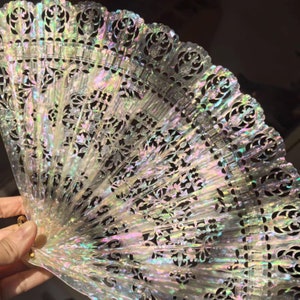Luxury Mother of Pearl Hand Fan,natural shell,Carved Floral Pattern Bridal Wedding Fan,Gift For Her