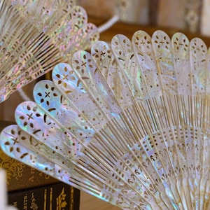 Exquisite Carved Floral Pattern Natural Shell Fan,shimmering mother of pearl Fan,Vintage Wedding Hand Fan