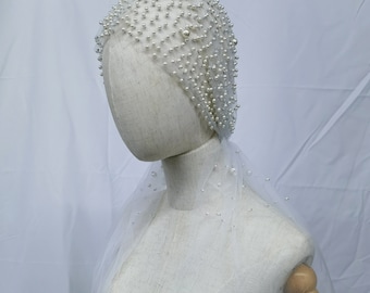 Pearl Veil,Ivory Wedding Veil,Juliet cap Veil,Boho Bridal Veil,Wedding Veil,Party Veil