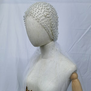 Pearl Veil,Ivory Wedding Veil,Juliet cap Veil,Boho Bridal Veil,Wedding Veil,Party Veil