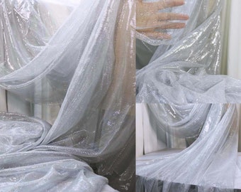 Glitter Lace Mesh Fabric, Silver Wedding Dress Fabric (Half Yard)