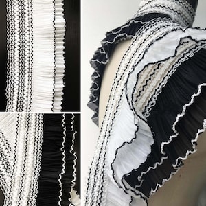 Balck/white colors ruffle trim,triple pleated ruffle trim of lolita dress,dress accessories,11cm*90 cm