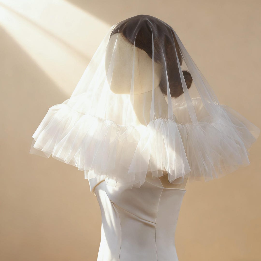 Classical Ruffle Ivory Lace Ruffle Wedding Veil With Blusher: Classical Bridal Veil ...