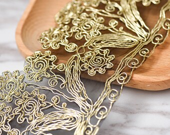 Gold lace fabric,elegant embroidered,lace trim,party lace accessories,DIY