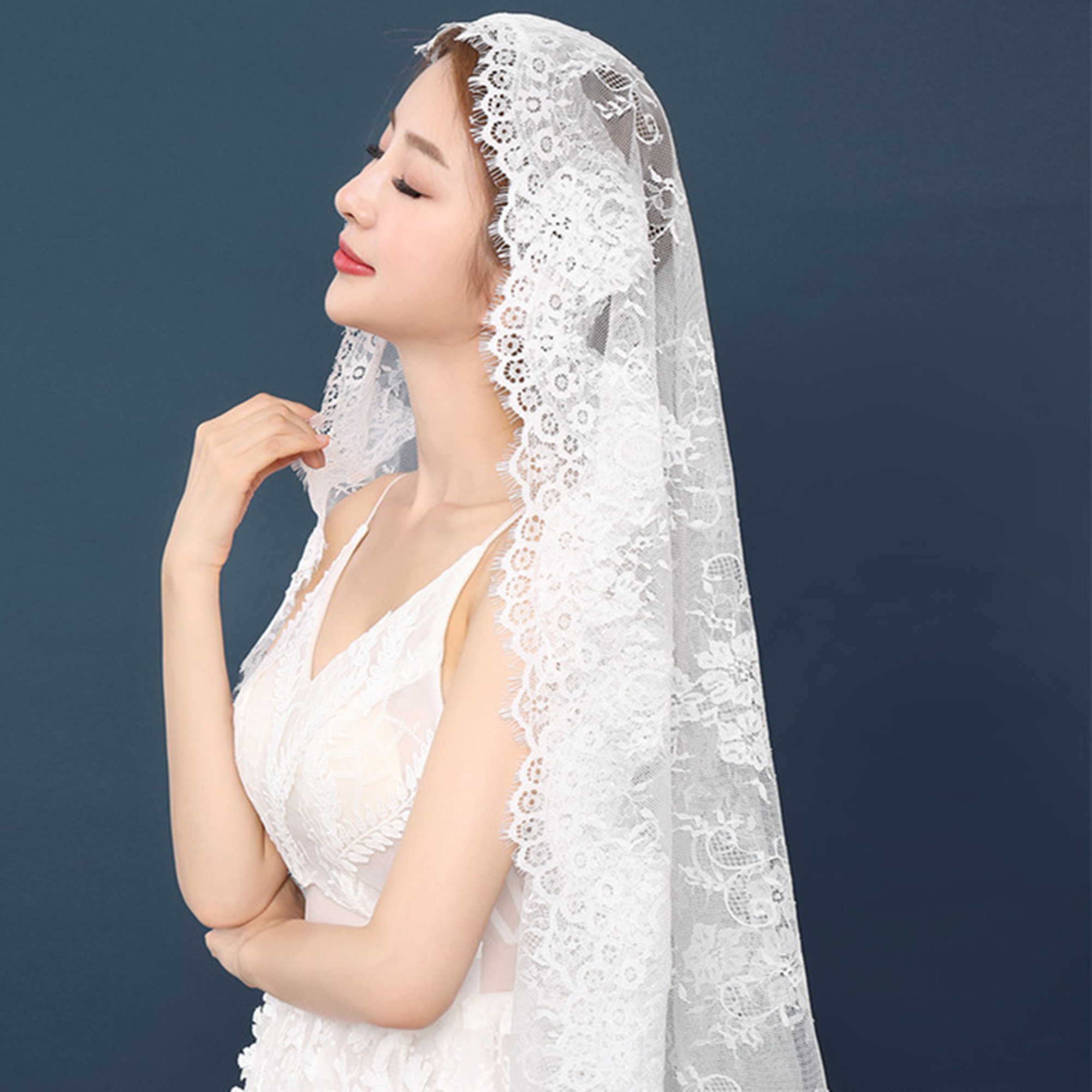The Margot – French Lace trimmed 2-Tier Cathedral Length Bridal Veil –  Broke Bride Dresses