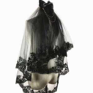 Two Tier Black Lace Veil,gothic Lace Veil,party Veil Lace Trim,gothic ...
