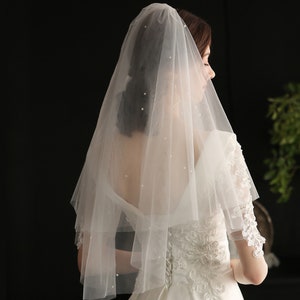 Pearl Wedding Veil, Ivory Bridal Veil, Polka Dot Veil, Tulleveil