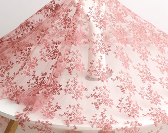 Pink Lace,flower embroidery,Wedding Dress Fabric,Lace Mesh Fabric-Half Yard