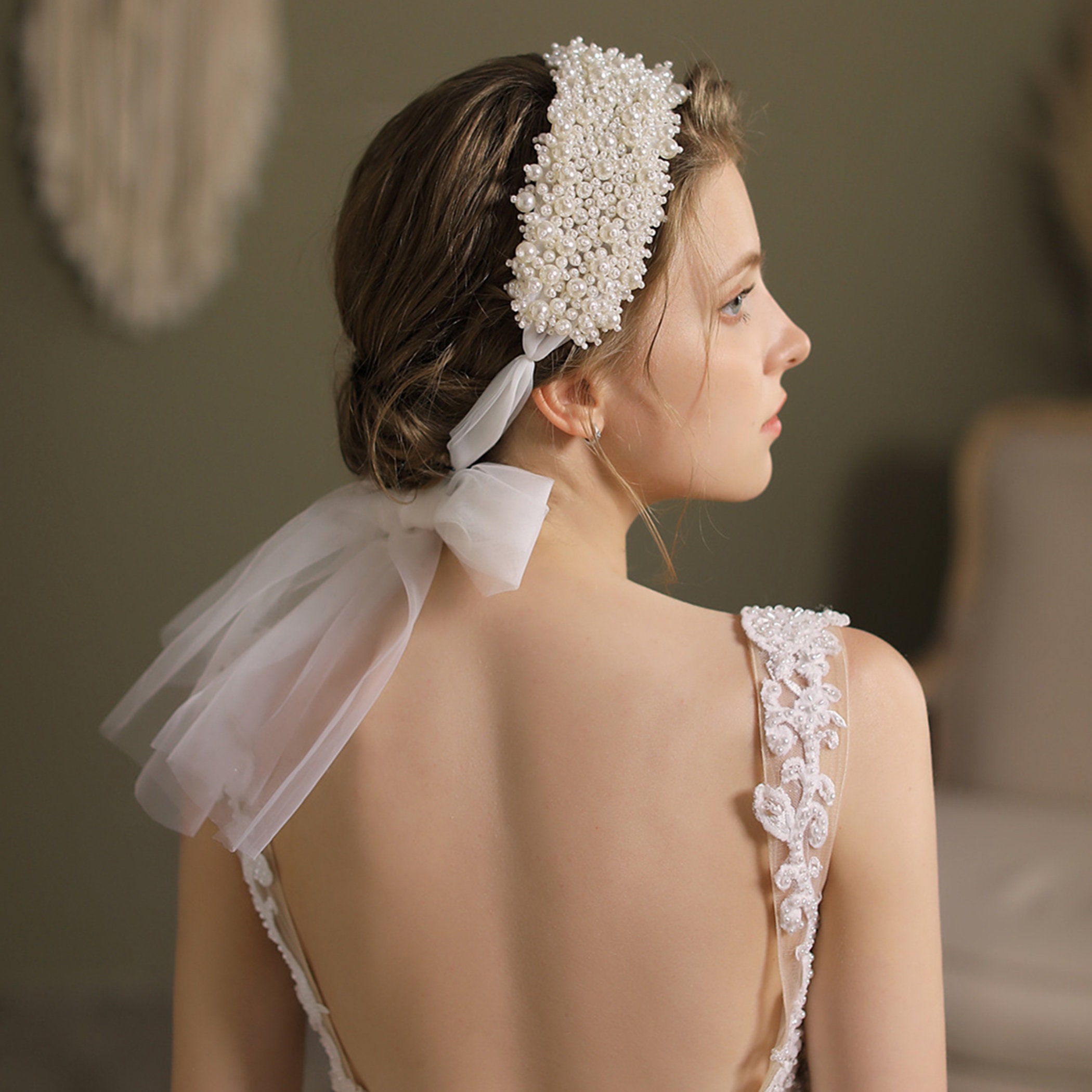Wedding Headwear Set Crystal Pearl Hair Comb and One Tier Soft Sheer Plain Bridal  Veil TSDZ038