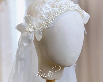 Pearl Veil,Juliet cap Veil,Ivory Elegant Veil,Chapel Wedding Veil,Wedding Veil,Party Veil