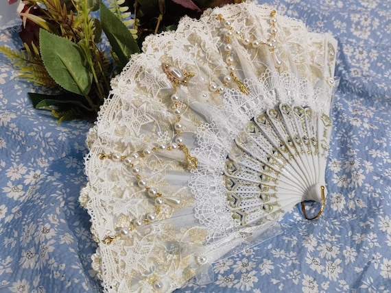 Lace Bridal Fans & Parasols Victorian Battenburg Lace Wedding Bridal Fan - Elegant Hand Fan In White, Beige, Or Black Battenburg Lace Fan - Foto 10