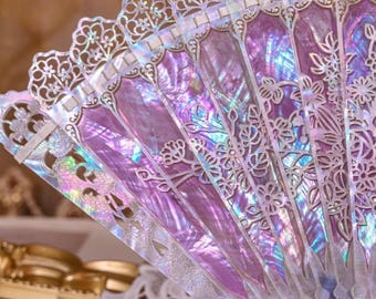 Floral Carved Mother of Pearl Hand Fan: Retro Wedding Fan