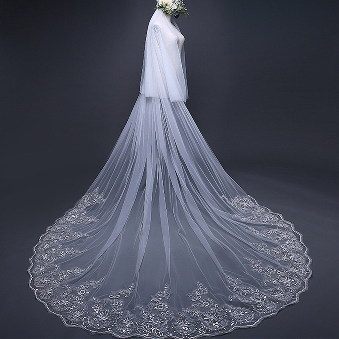 Katholischer Kapellenschal - Mantilla Schleier Mit Spitze 160x60cm