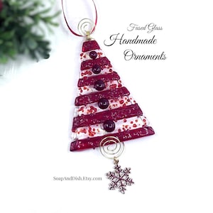 Handmade Fused Glass Christmas Tree Ornament: Red and Clear, Snowflake or 2026 Year Charm