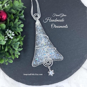 Handmade Dichroic Fused Glass Christmas Tree Ornament Snowflake or 2026 Year Charm