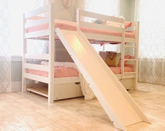 Olivia- Trundle Bed, Bunk Bed Twin with Slide/Rails, Triple Slat Bedroom, Sharing Furniture