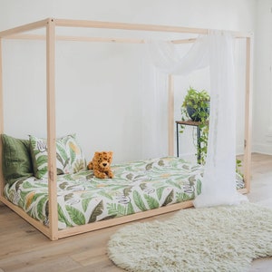 Asher Canopy Floorbed Frames, Low Platform Bed For Children & Toddler Rooms, 4 Four Posters Montessori Bed image 4