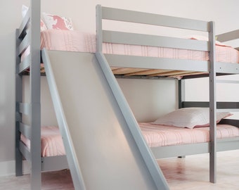 Kinsley - Gray Twin Bunk Bed with Slide Ladder, Kids Modern Bunked Beds for Children's Bedroom