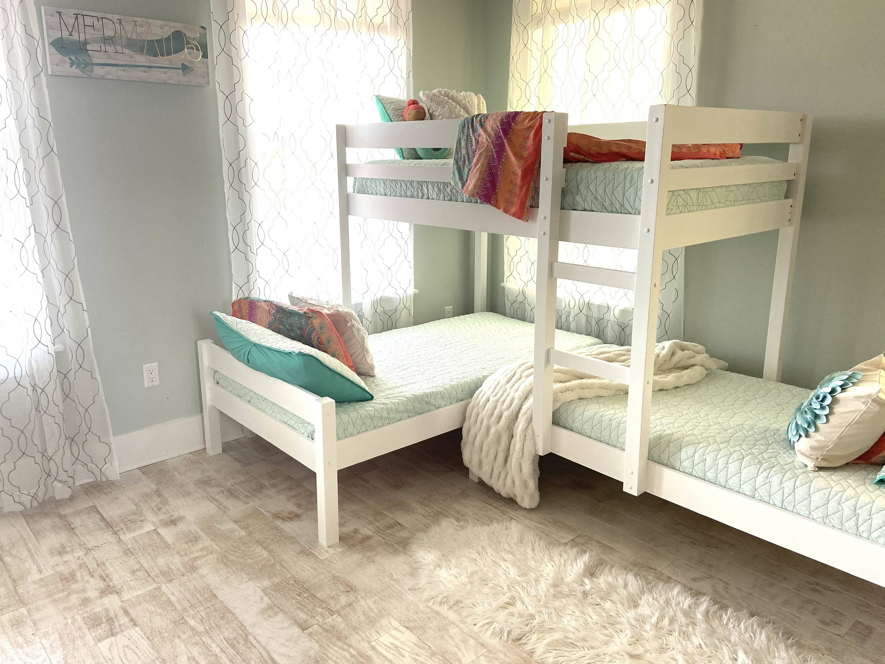 Nora Corner Triple Bunk Bed White Quad Bunk Bed With Ladder Etsy