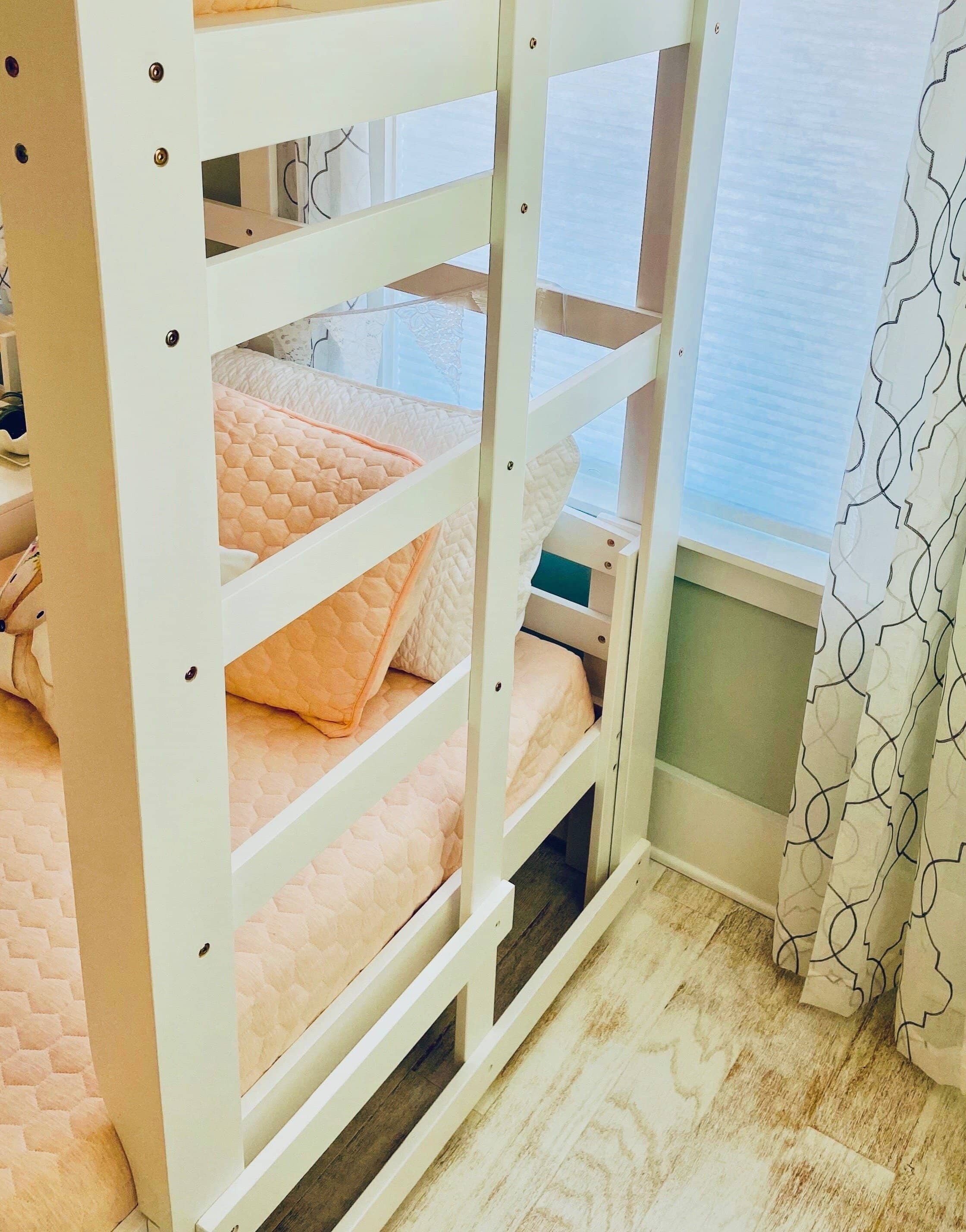 Audrey Triple Bunk Bed, White Quad Bunk Bed Ladder for Kids With