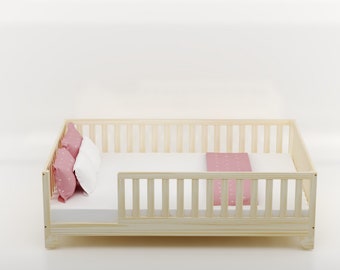 HARDWOOD Luca Montessori Floorbed Toddler Size with Rails | Custom Kids Furniture