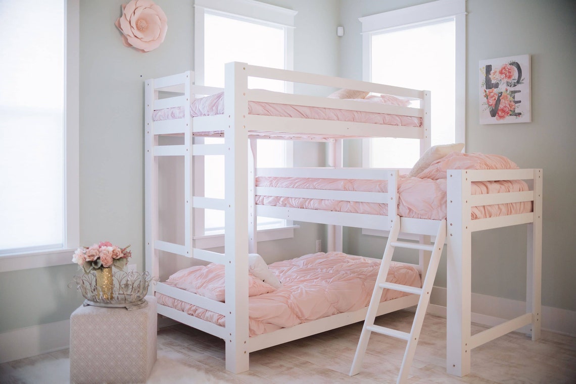 Sydney Corner Triple Bunk Bed, White Three Bed Bunk Bed, 3 Twin Beds