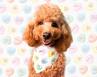 Valentine's Day Dog Bandana • Jumbo Convo Hearts • Custom dog bandana with snaps. Machine washable, vday, love, cat bandana