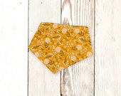 Dog Bandana quot MUSTARD FLORAL quot - Easy snap-on bandana for dogs and cats. Machine washable pet bandana with snaps. Trendy dog accessories.