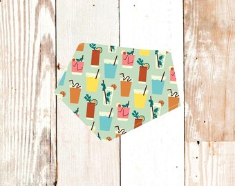 Dog Bandana "Cocktails" - Personalizable dog bandana with snaps. Machine washable pet bandana for cats or dogs. Summer, fruity drink, party.