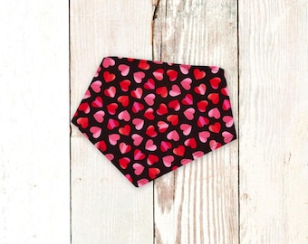 Valentine's Day Dog Bandana "TOSSED HEARTS (Black)" - Personalizable dog bandana with snaps. Machine washable, vday, heart, love cat bandana