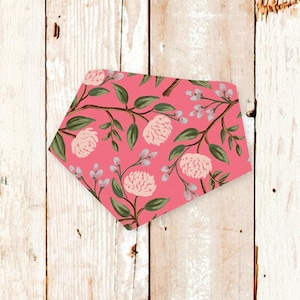 Dog Bandana &quot;Pink Peonies&quot; - Easy snap-on bandana for dogs and cats. Machine washable pet bandana with snaps. Rifle Paper Co dog bandana.