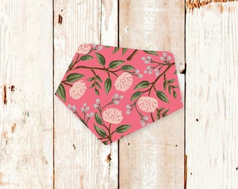 Dog Bandana "Pink Peonies" - Easy snap-on bandana for dogs and cats. Machine washable pet bandana with snaps. Rifle Paper Co dog bandana.