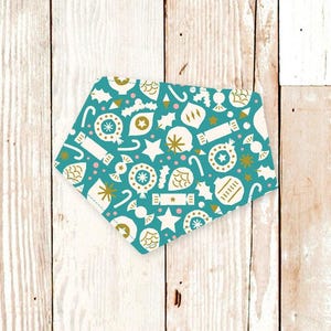 Dog Bandana &quot;PARTY FAVORS TURQUOISE&quot; - Machine washable pet bandana with snaps. Holiday Christmas dog apparel. Dog stocking stuffer.
