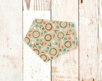 Dog Bandana "Howlidays" - Personalizable dog bandana with snaps. Machine washable pet bandana for cats or dogs. Christmas, Holiday, Xmas