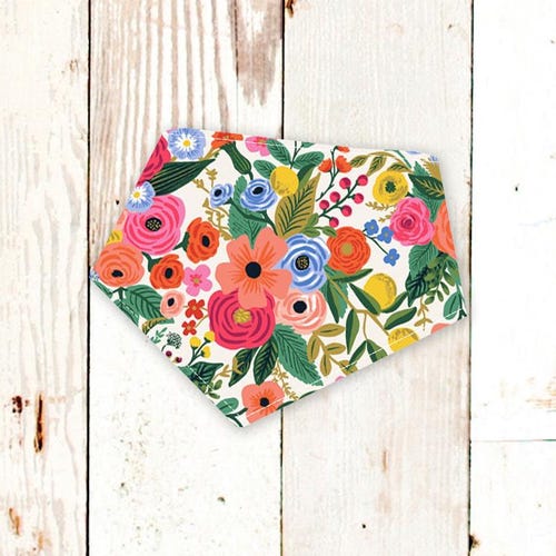 Dog Bandana "CREAM GARDEN PARTY" - Easy snap-on bandana for dogs and cats. Machine washable pet bandana with snaps. Rifle Paper Co.