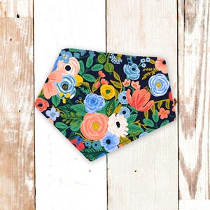 Dog Bandana &quot;NAVY GARDEN PARTY&quot; - Easy snap-on bandana for dogs and cats. Machine washable pet bandana with snaps. Rifle Paper Co.