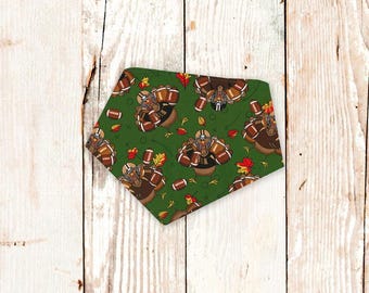 Thanksgiving Dog Bandana "Football Turkeys" - Easy snap-on bandana for dogs and cats. Machine washable pet bandana. Fall, Autumn.