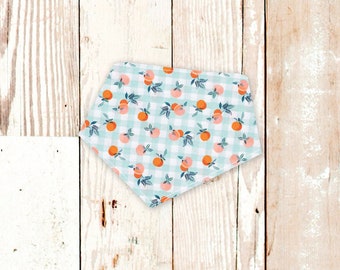 Summer Dog Bandana "Gingham Peaches" - Machine washable, easy snap-on pet bandana. Custom | Personalized | Dog Gifts | Dog Accessories