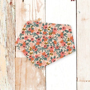 Dog Bandana &quot;PEACH ROSES&quot; - dog snap bandana, snap-on dog bandana, dog bandana with snaps, flowery dog bandana, Rifle Paper Co print