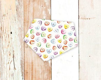 Valentine's Day Dog Bandana • CONVERSATION HEARTS (on white) • Custom dog bandana with snaps. Machine washable, vday, love, cat bandana