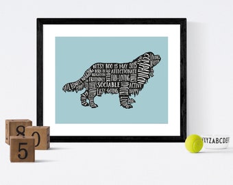 Cavalier King Charles Spaniel Word Art Print or Canvas, Personalised Art Word PAW Print, Typographic Pet Print, Dog Print