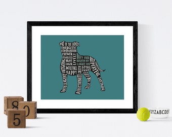 Staffordshire Bull Terrier Word Art Print or Canvas, Personalised Art Word PAW Print, Typographic Pet Print, Dog Print